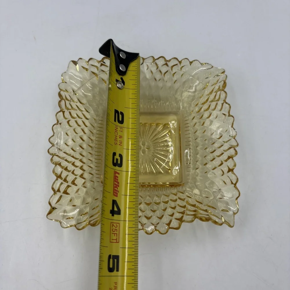 MCM Federal Glass‎ Amber Square Shape Diamond Point Ruffled Candy/Trinket Dish